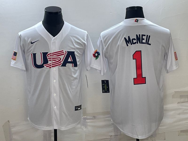Men 2023 World Cub USA #1 Mcneil White Nike MLB Jersey1